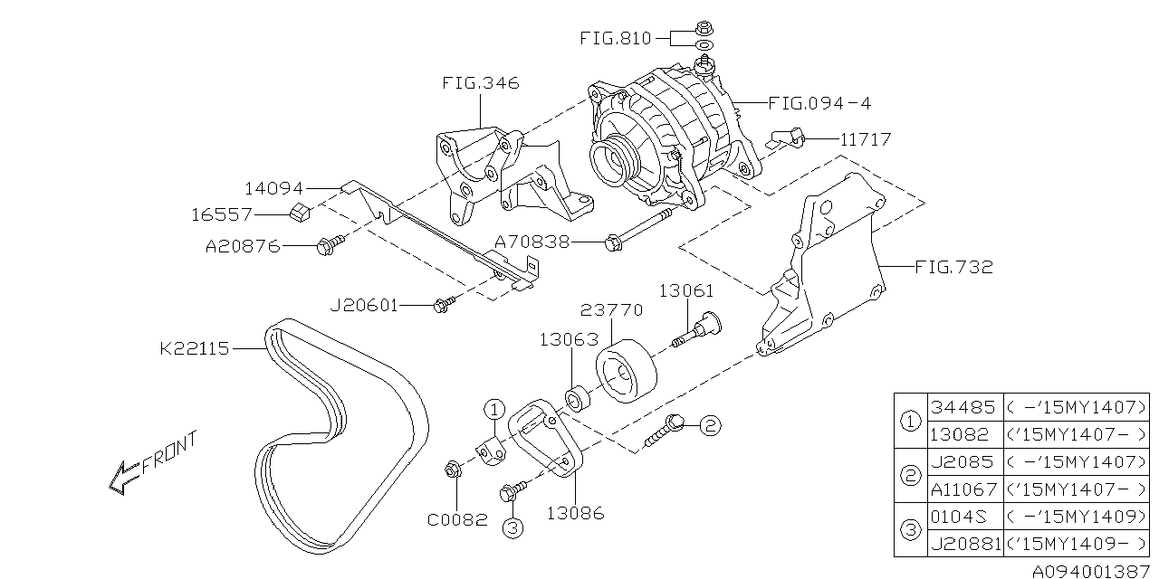 Subaru 13086AA180 PB001333 Bracket TENSIONER