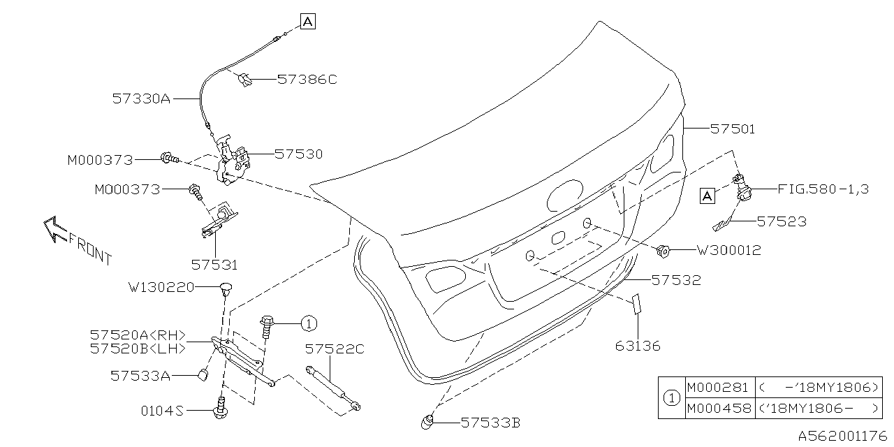 Subaru 57520AL01A9P Hinge Assembly Trunk Left