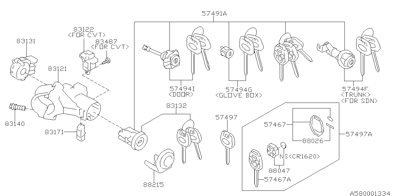 Subaru 57410AL01A Key Kit