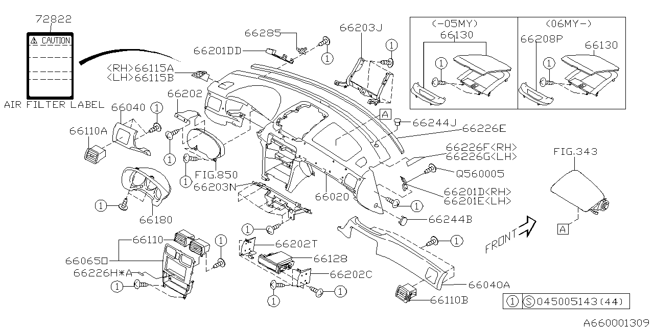 Subaru 66226SA000 Cushion Instrument Panel