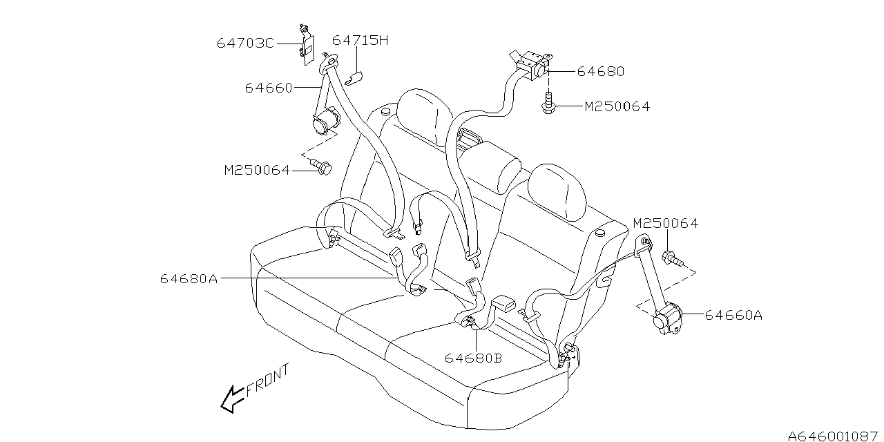 Subaru 64680SA000ML Seat Belt Center RH