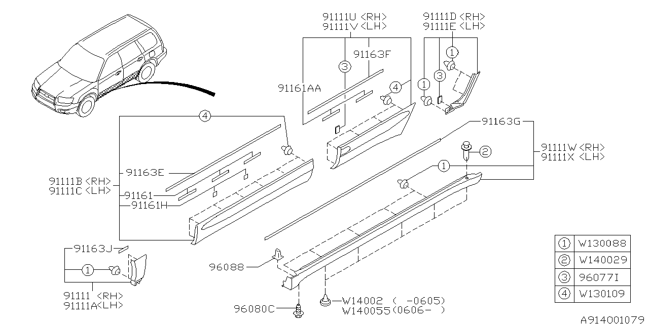 Subaru 91112SA600MJ GARNISH Side SILL RH