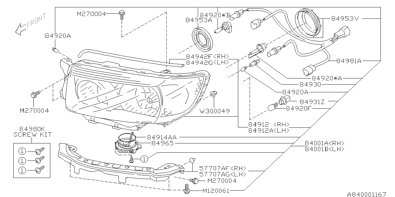 Subaru 84912SA950 LENS/BODY Head Lamp RH C0