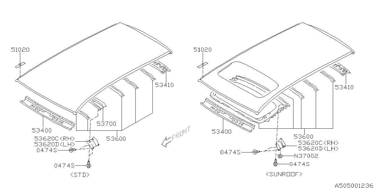 Subaru 53600AJ00A9P PB001132 Roof Panel Complete