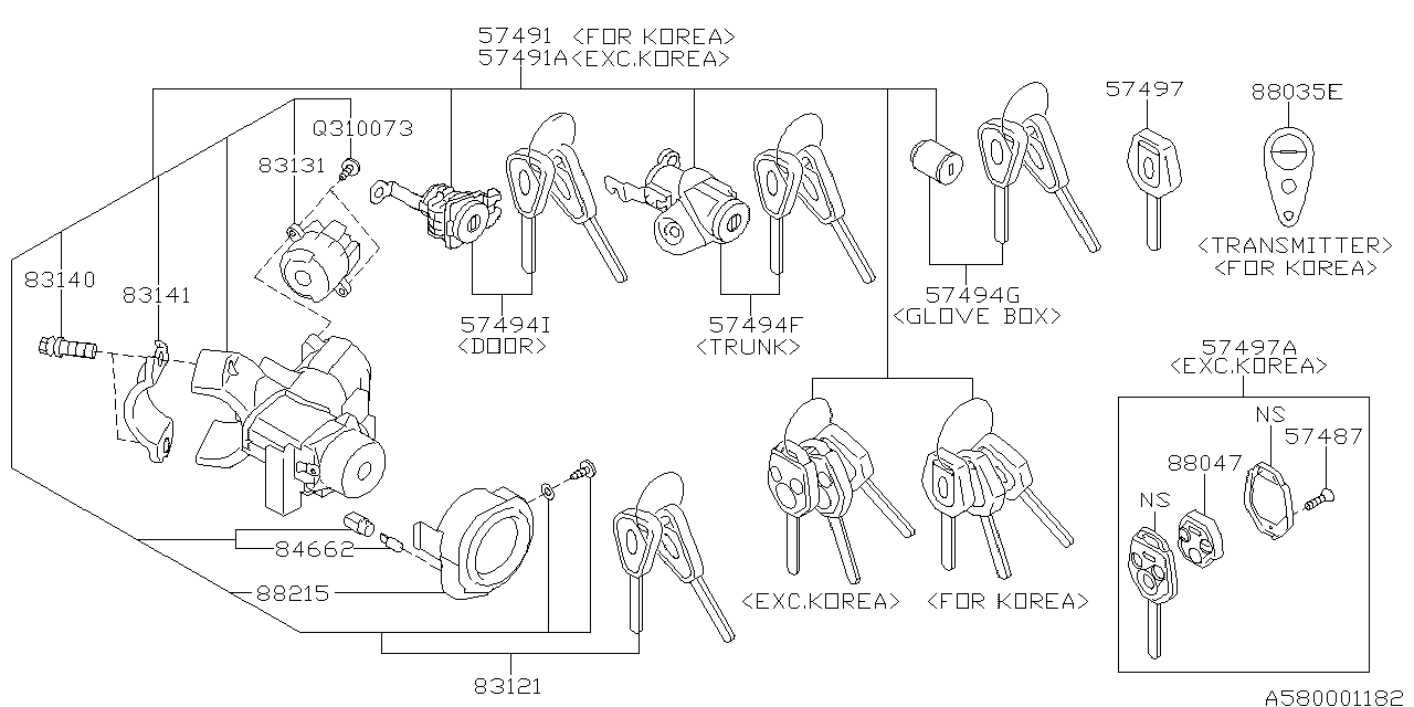 Subaru 57491AJ350 Key Kit