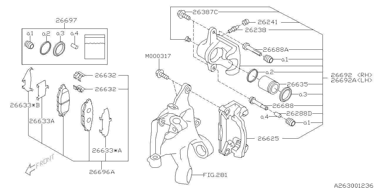 Subaru 26692AJ010 Disk Brake Kit Rear LH