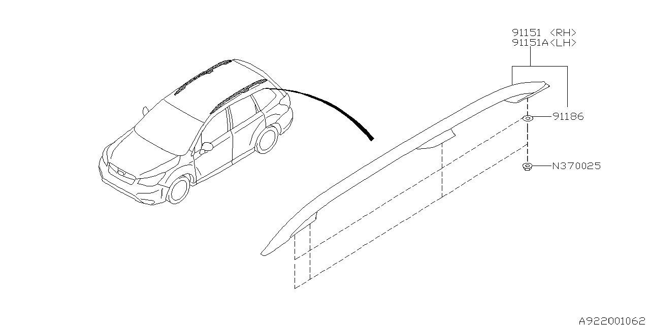 Subaru 91151SG020 Roof Rail Assembly Right