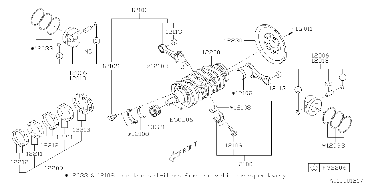 Subaru 12006AD890 Piston Set Std A