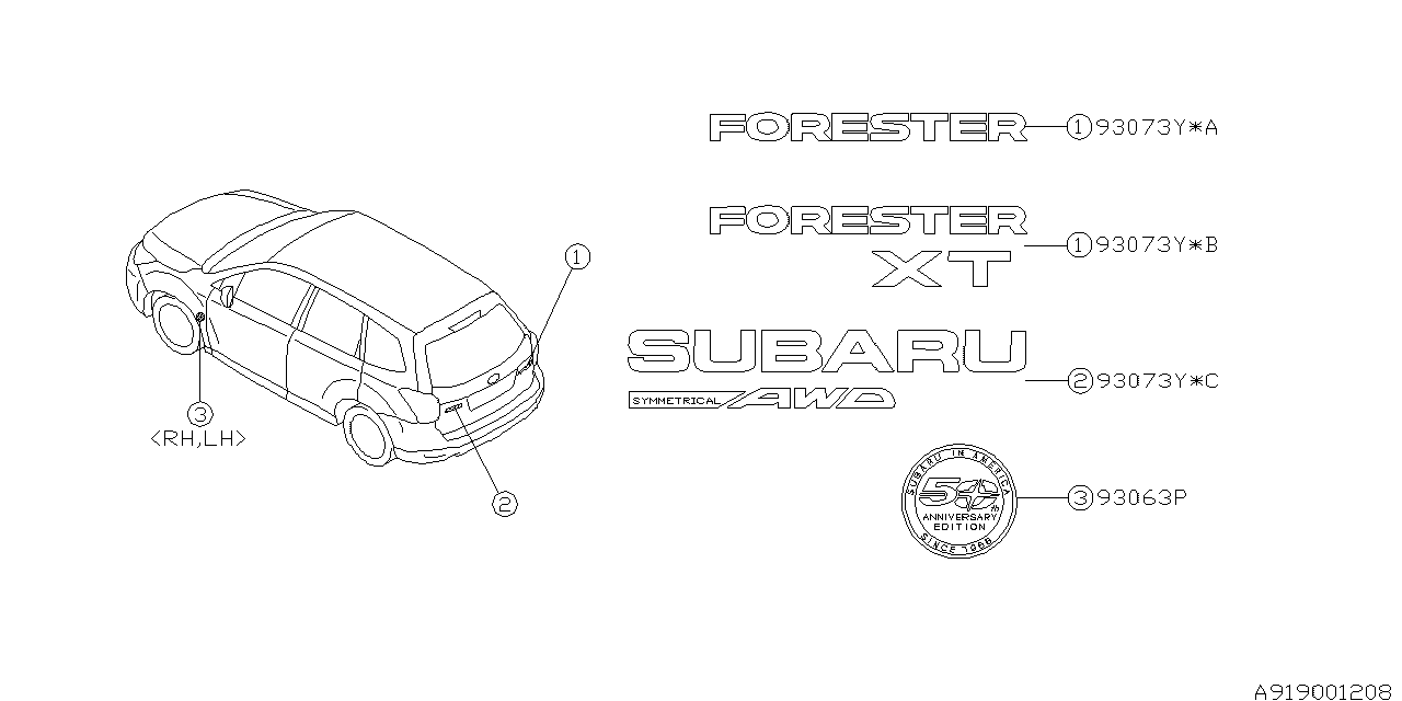Subaru 93079SG090 Letter Mark Rear Xt