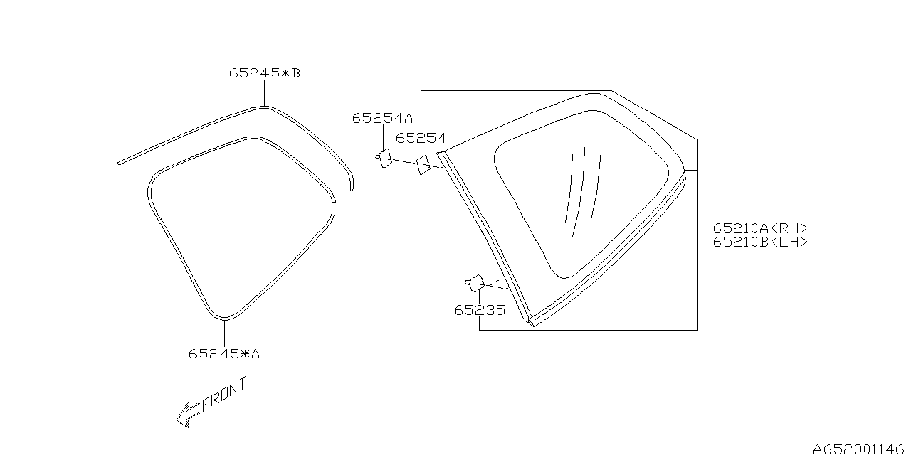 Subaru 65209SG072 Glass Rear Quarter LH