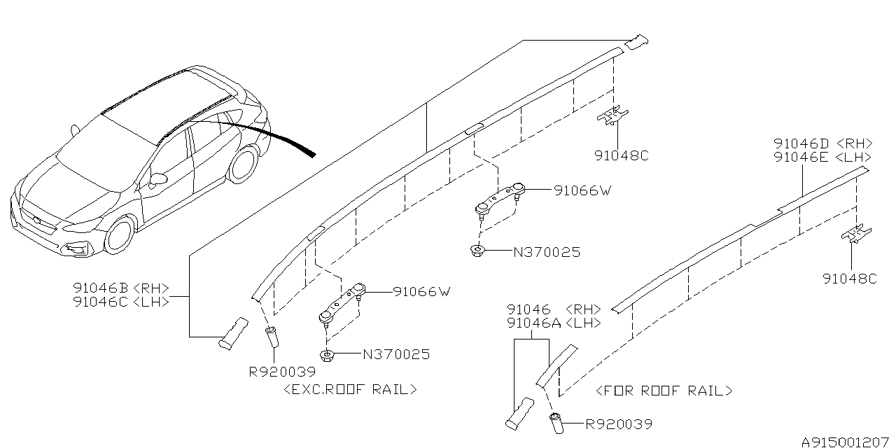 Subaru 91046FL30A Molding Roof Rear RH