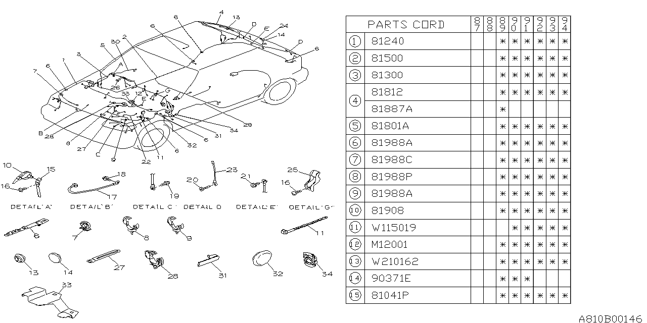 Subaru 781505050 Wiring Harness Rear