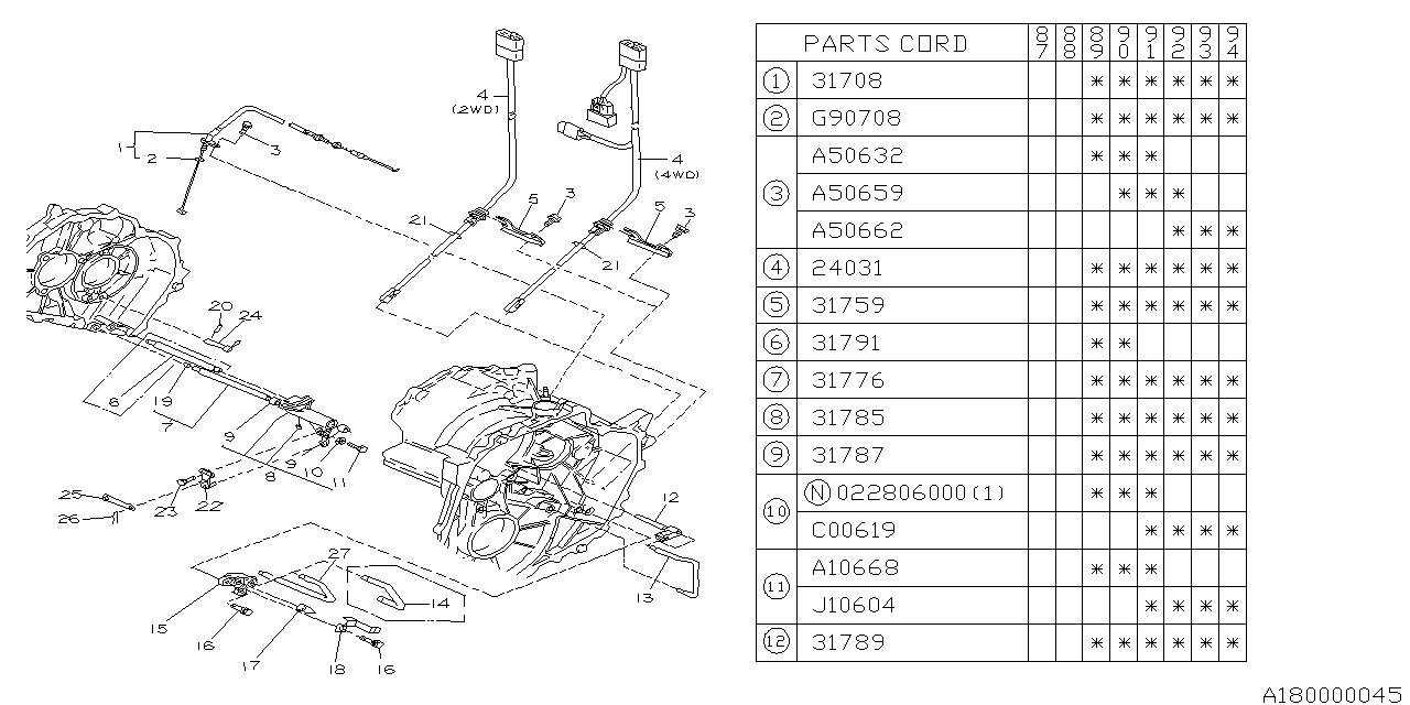 Subaru 24031KA000 Trans Wiring Harness