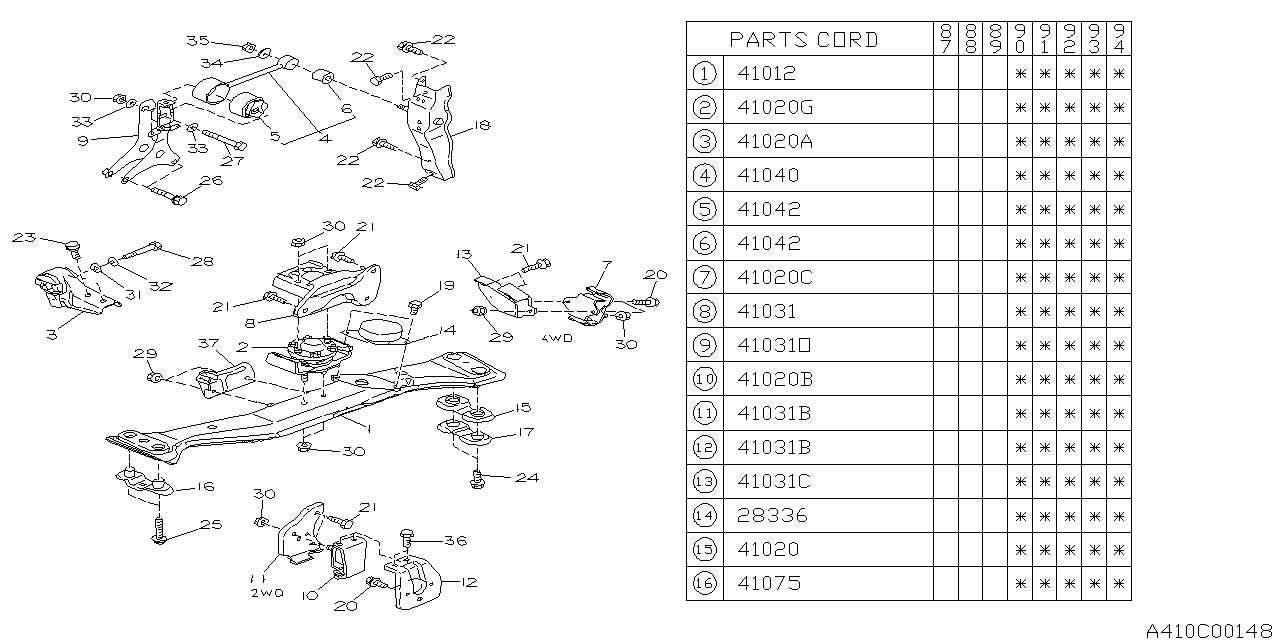 Subaru 741030180 Center Member Assembly