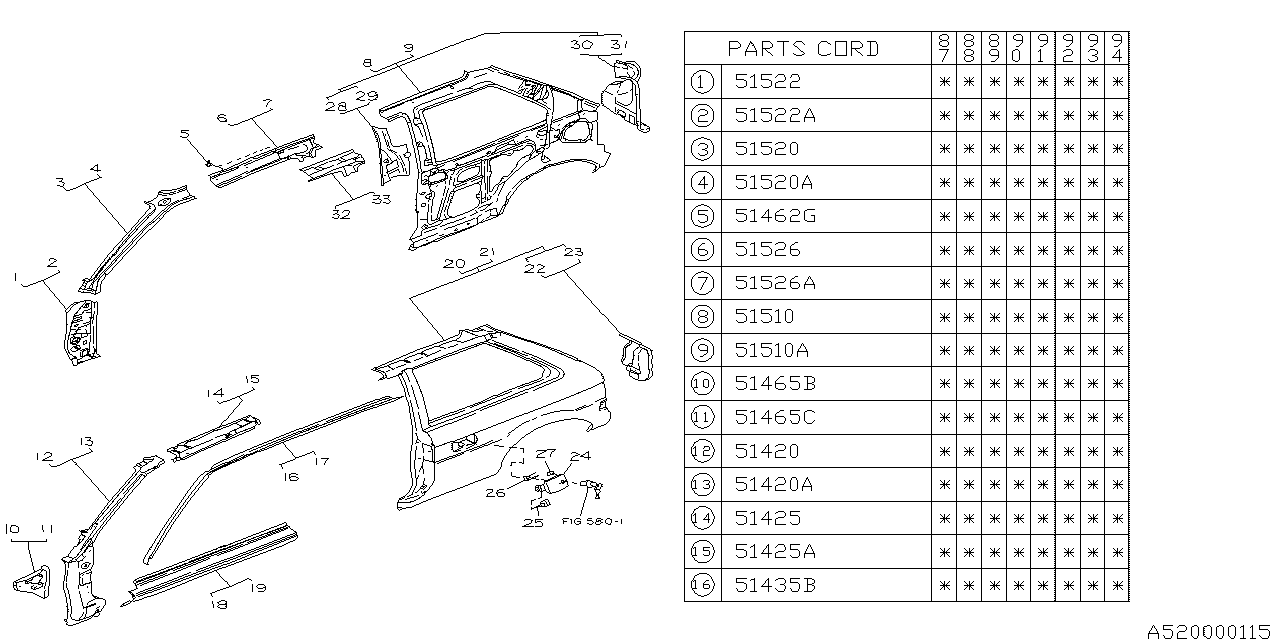 Subaru 751357990 Rear Quarter Inner Complete LH
