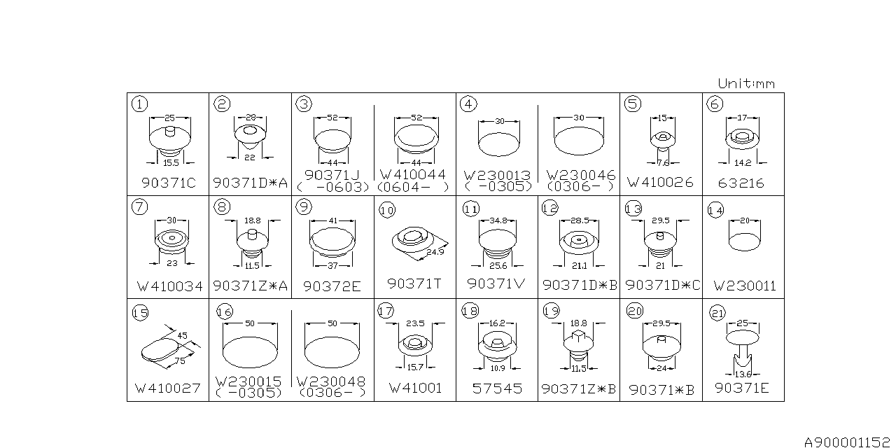 Subaru 909230048 GROMMET Sheet D50