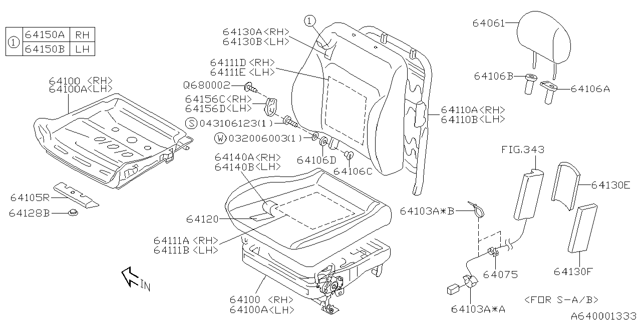 Subaru 64061FE150OE Head Rest Assembly Front