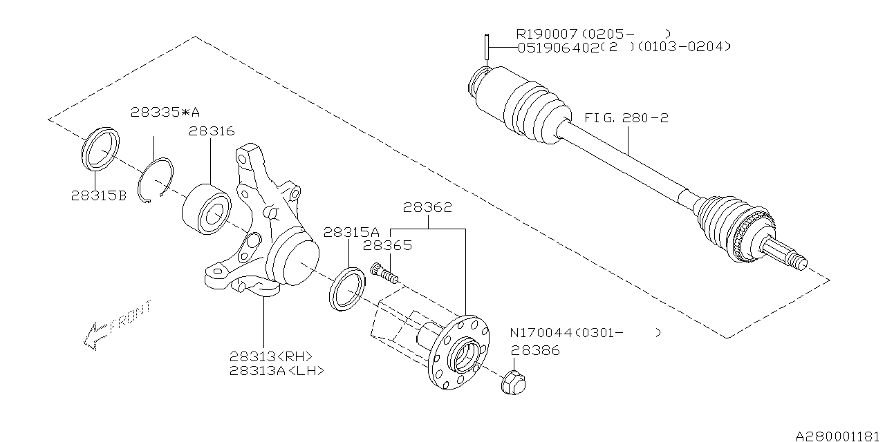 28316FE000 Genuine Subaru BEARING FRONT AXLE
