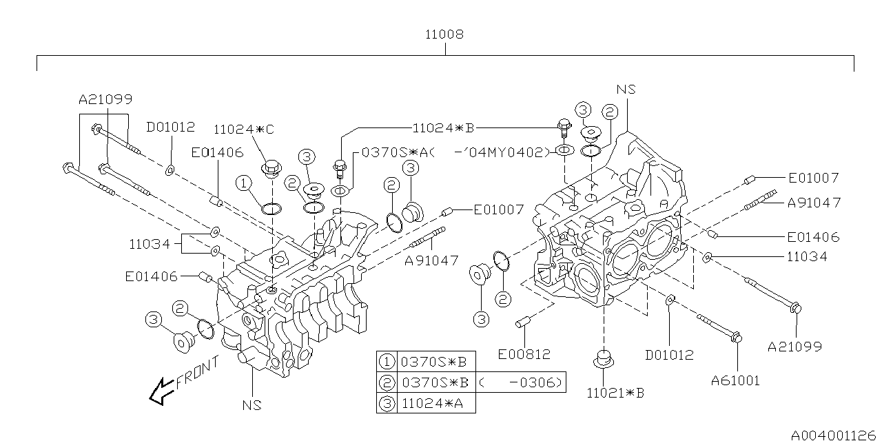 Subaru 11008AA270 Block Set Cylinder