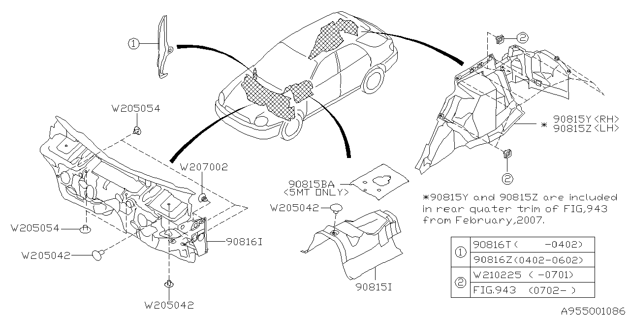 Subaru 90815FE010 INSULATOR Toe Board