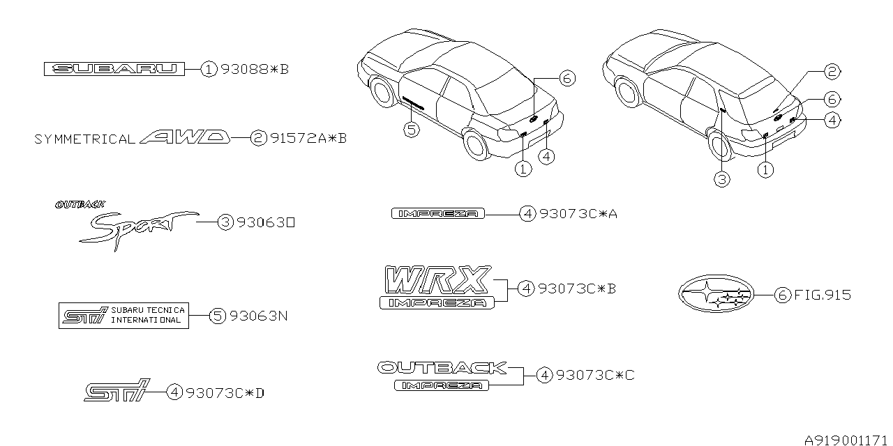 Subaru 93063FE090 Letter Mk Side OBK