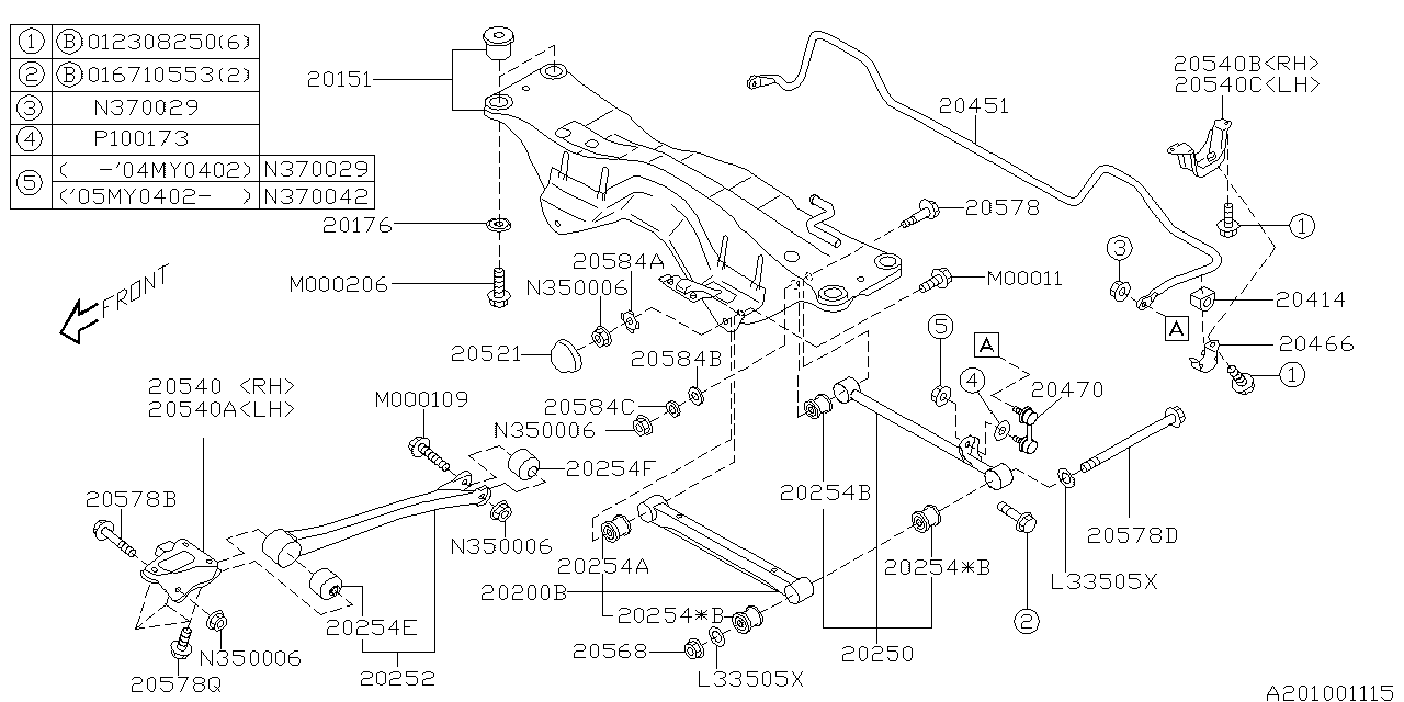 20250FE210 Genuine Subaru Lateral Link Assembly Rear