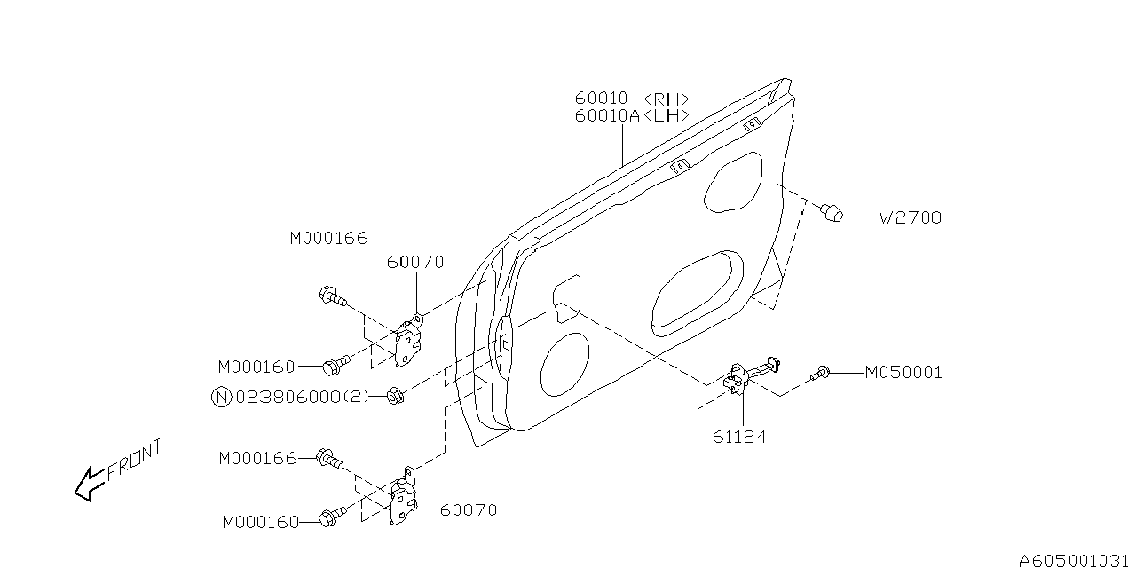60009FE025 Subaru Panel Assembly Front Door RH