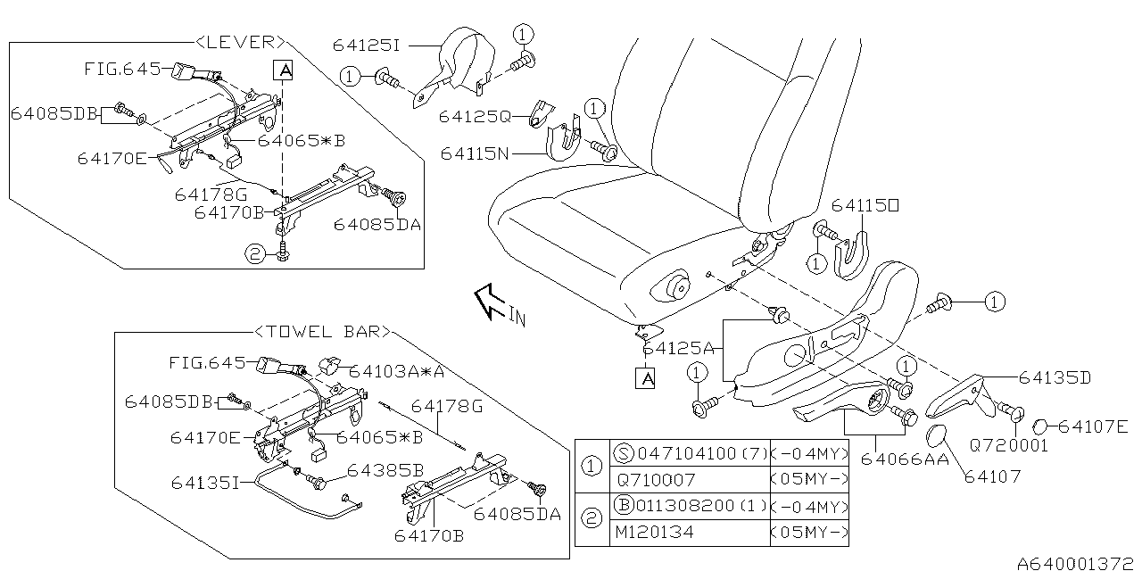 Subaru 64143FE030NV Lever RECLINING LH