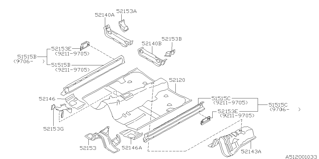 Subaru 52154FA020 Side SILL Complete Inner RH