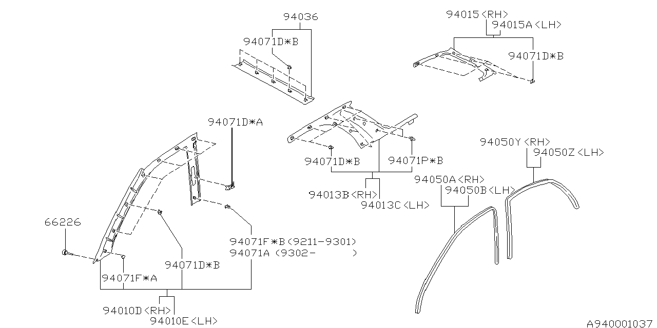 Subaru 94010FA010OE Trim Panel A & B Pillar