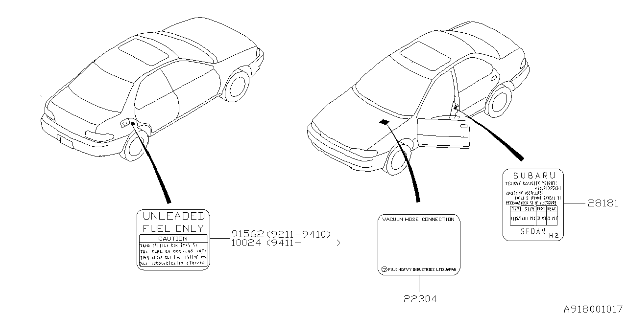 Subaru 22304AA831 Label Vacuum PIP Eg