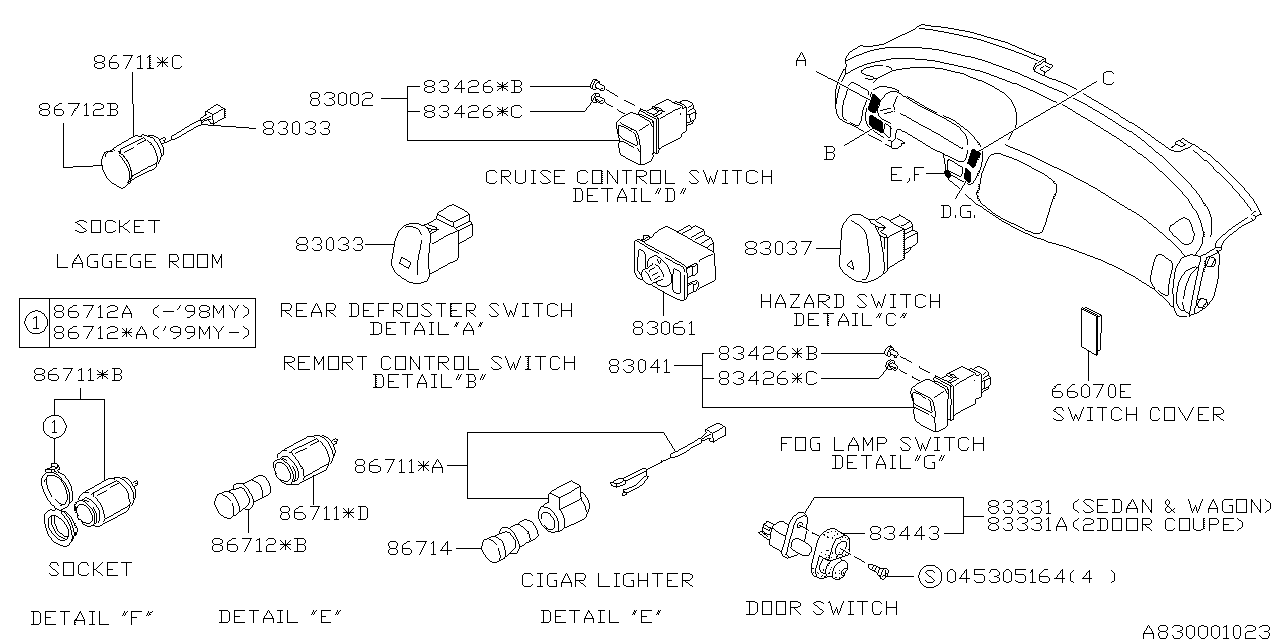 Subaru 83041FA030 Rear DEFROSTER Switch