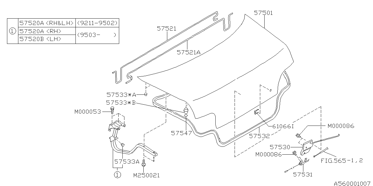 Subaru 57520FA030 Hinge Assembly Trunk LH