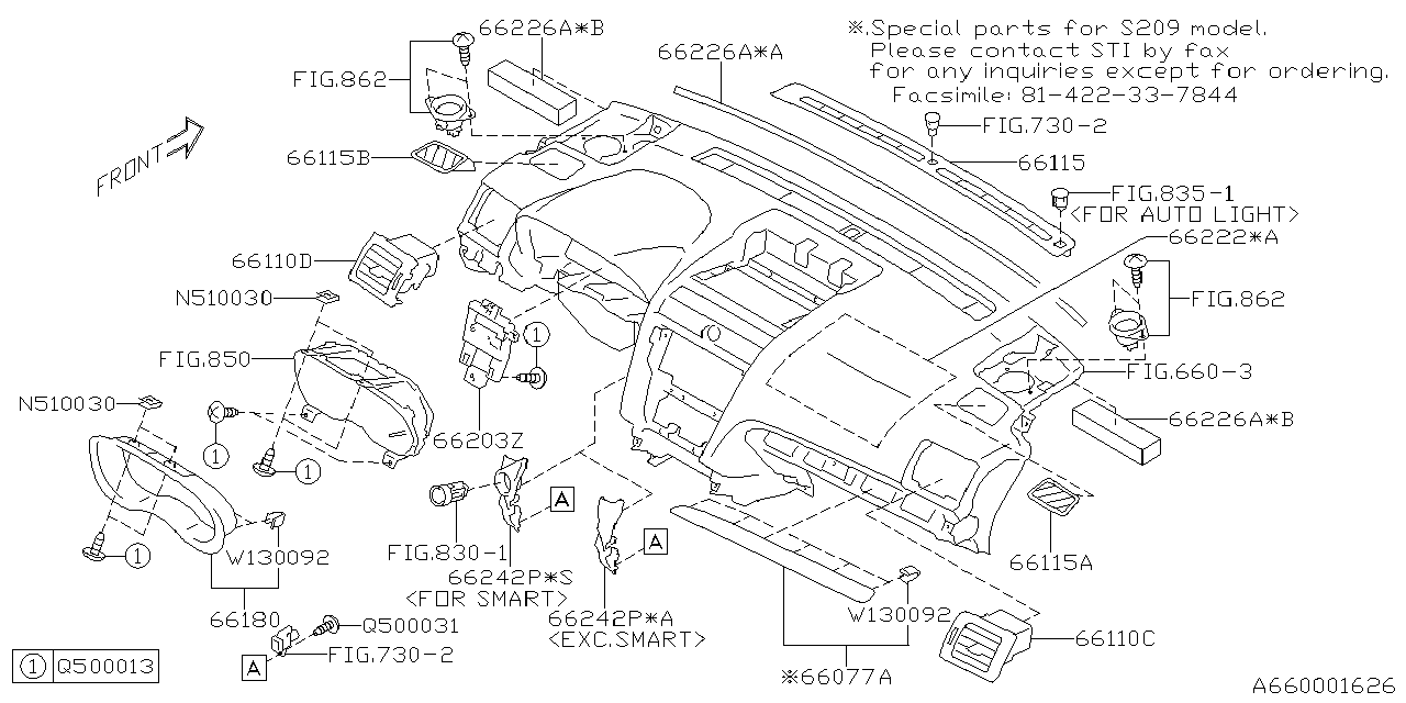 Subaru 66203VA010 Reinforcement Combination Meter