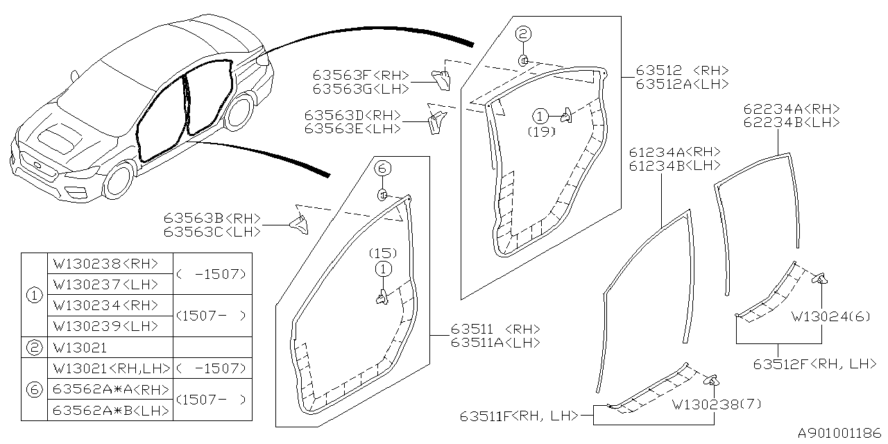 Subaru 63512VA120 Weather Strip Rear RH