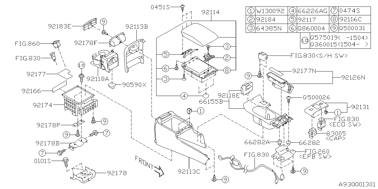 Subaru 92113FG000VH Console Box Rear