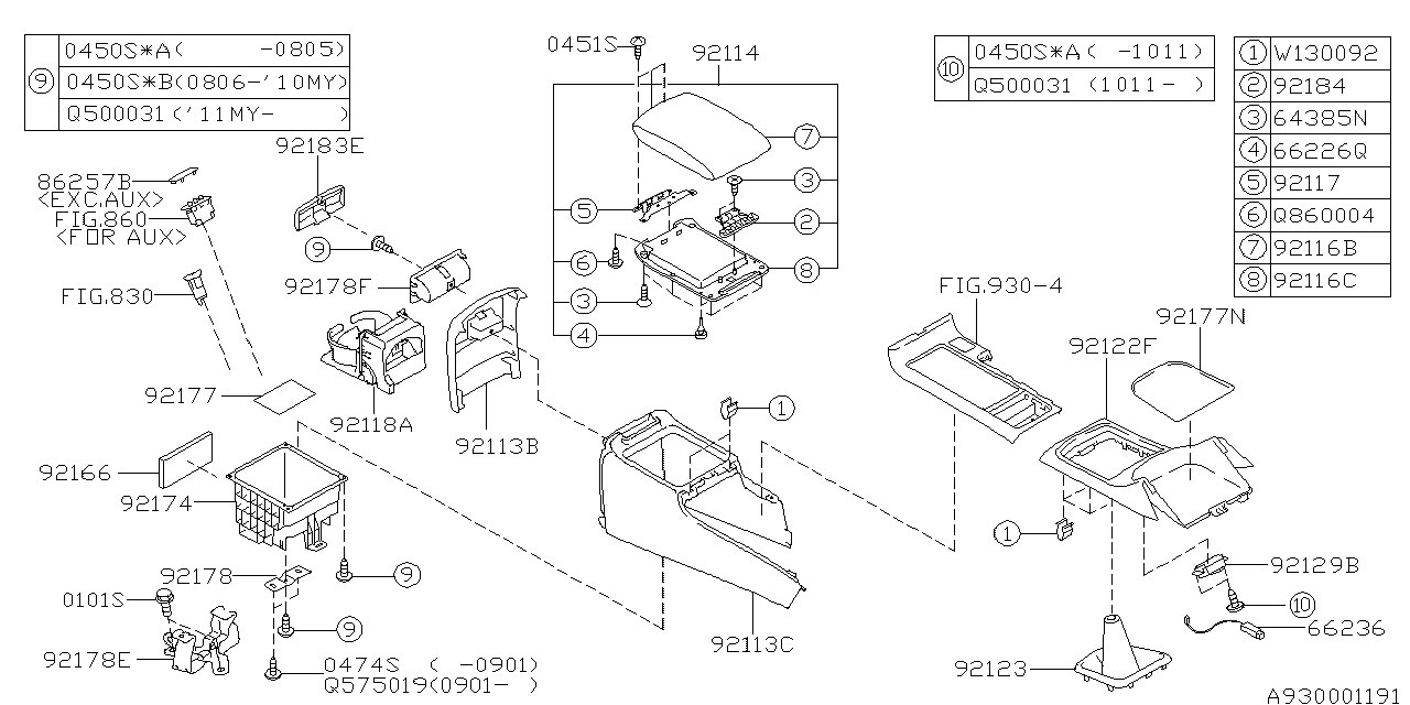 Subaru 92113AG02AJM Console Box Rear SIA