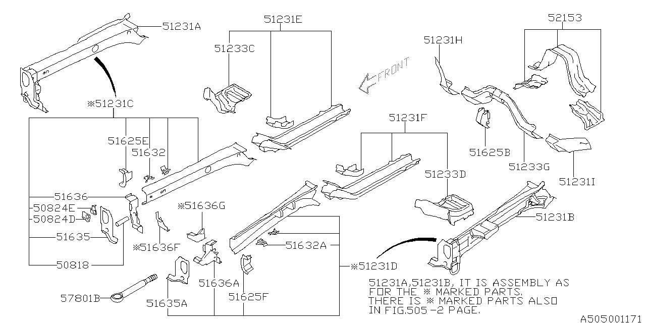 Subaru 51242AG0519P Reinforcement Tunnel Toe Board