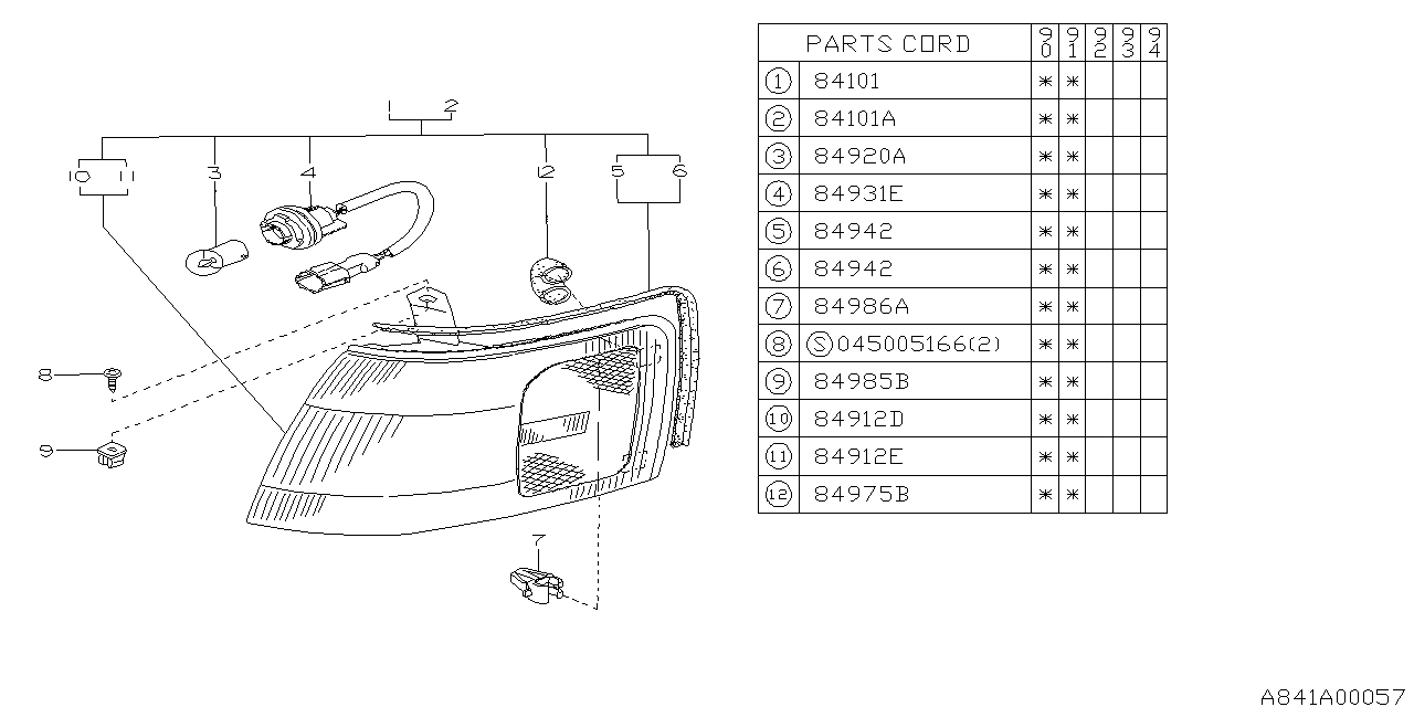 Subaru 84101AA021 Front Combination Lamp RH