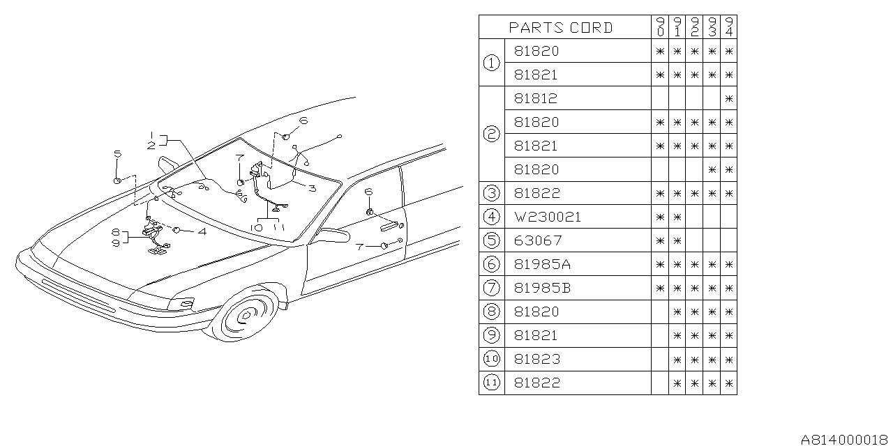 Subaru 81801AA533 Front Door Cord