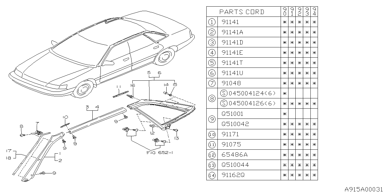 Subaru 91012AA040 MOULDING Roof RH