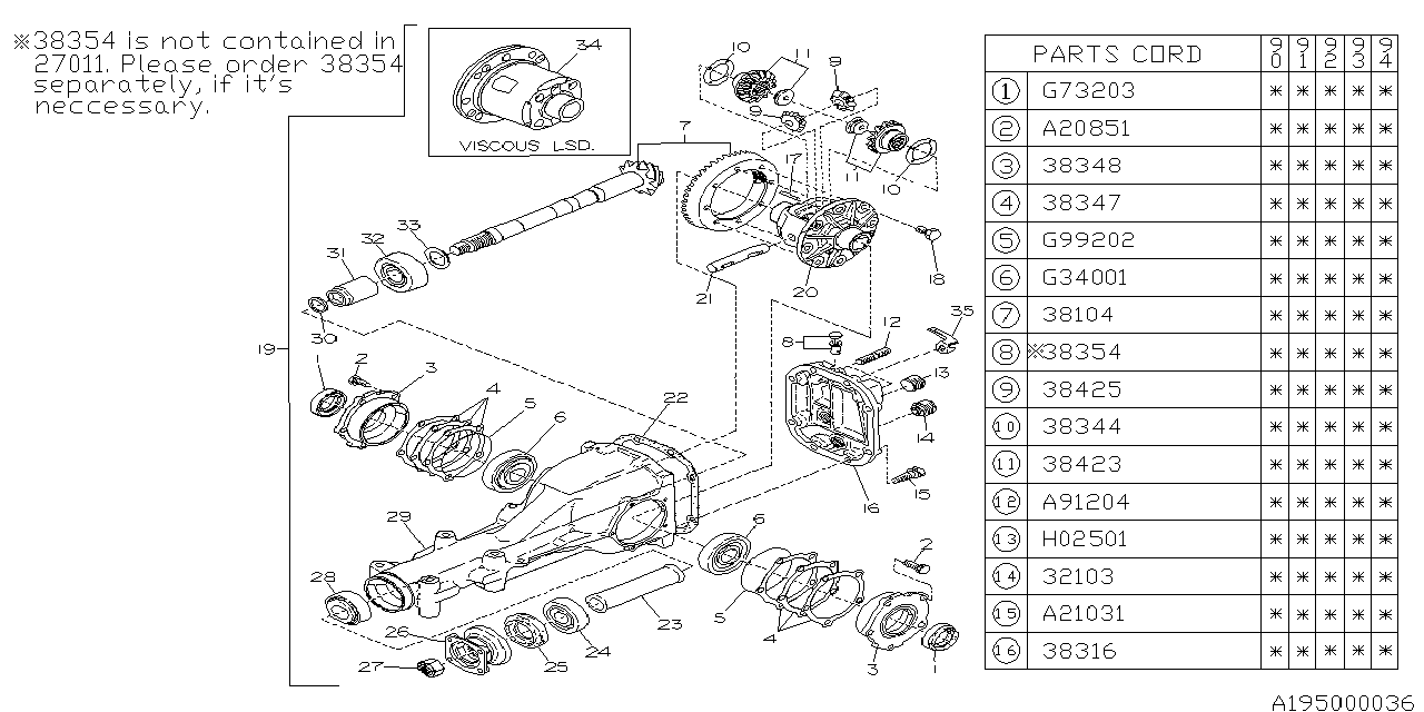 Subaru 383425210 Gear Differential Side