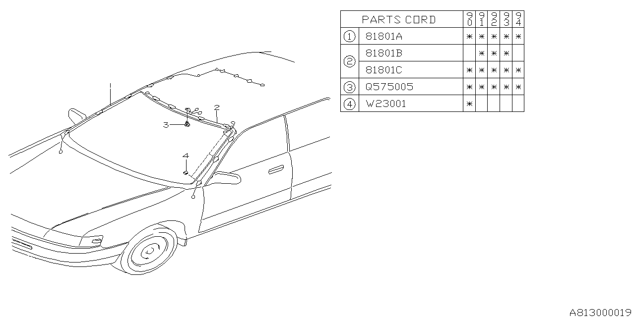 Subaru 81801AA351 Sun Roof Cord