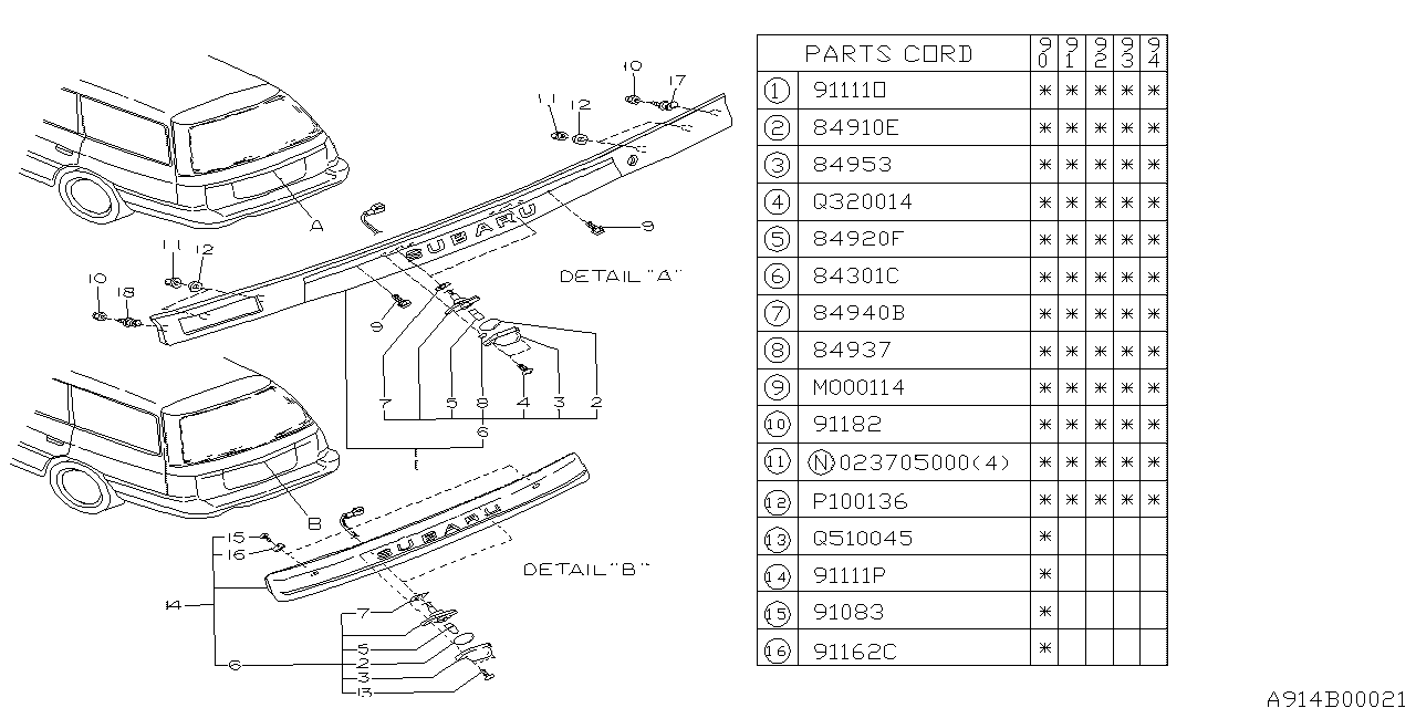 Subaru 91057AA090 PT711793 GARNISH Assembly