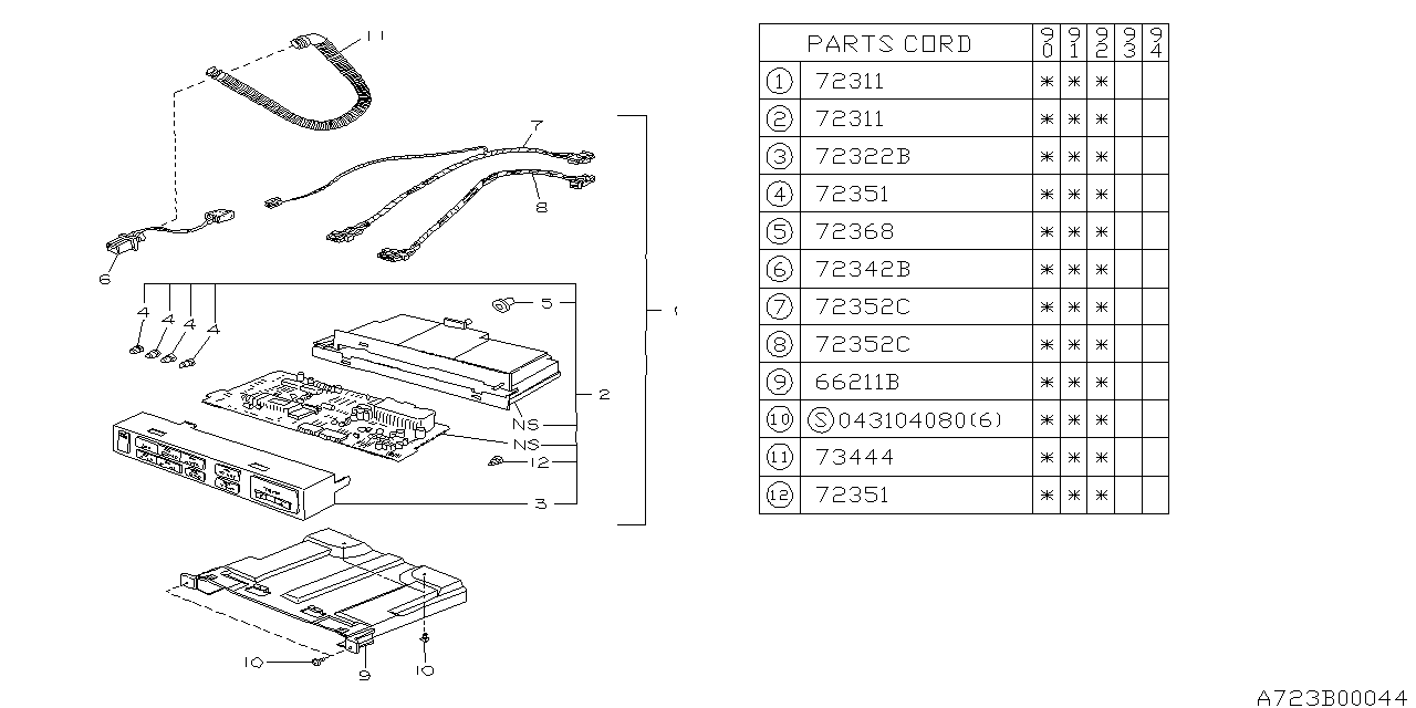 Subaru 72032AA050 Control Panel Auto