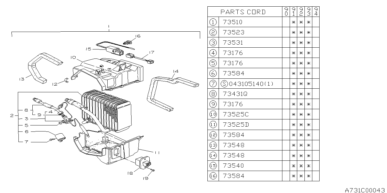 Subaru 73071AA030 THERMOSTAT Control