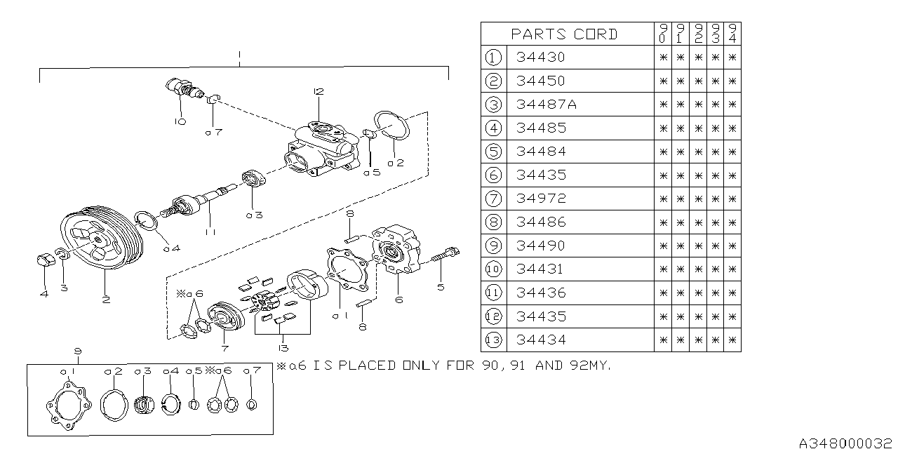 Subaru 34411AA431 Power Steering Pump Assembly