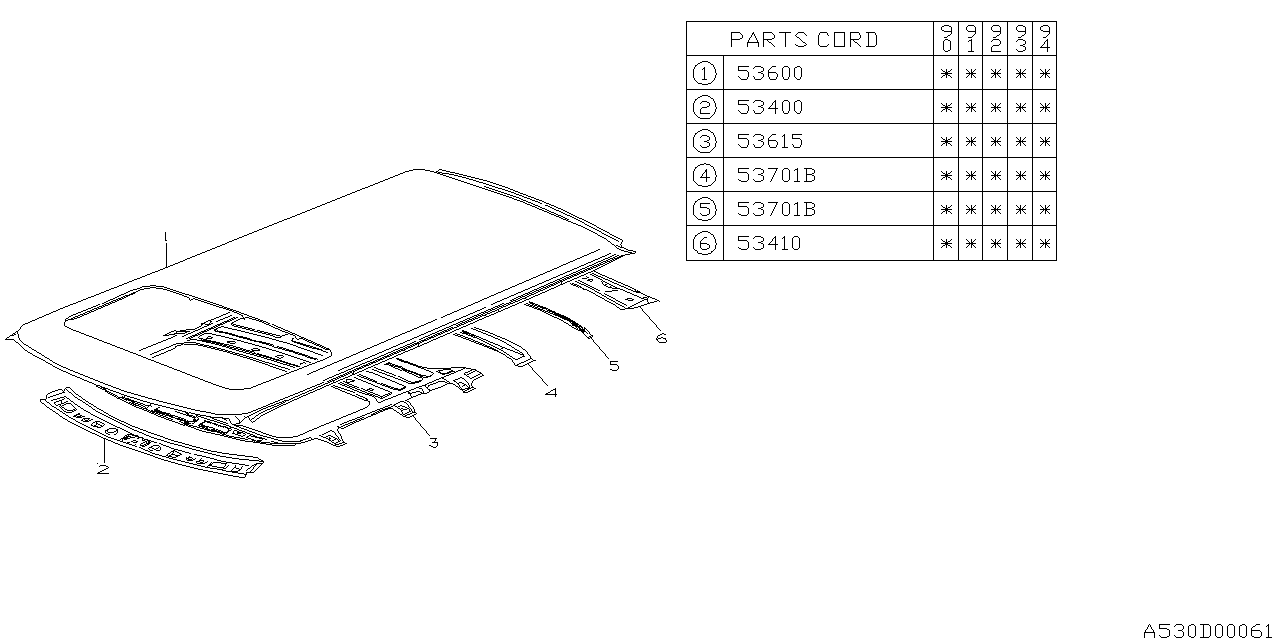 Subaru 53615AA010 Frame SUNROOF Low S/W