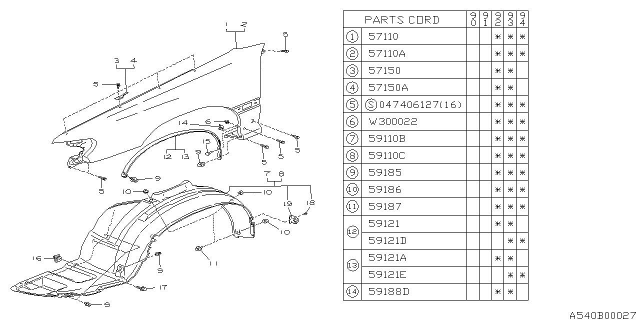 Subaru 59121AA090 Protector Front Arch