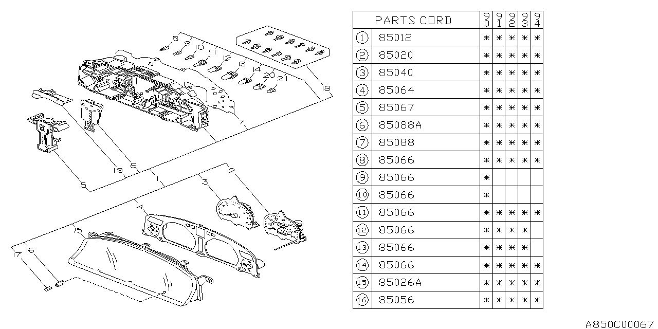 Subaru 85040AA080 TACHOMETER